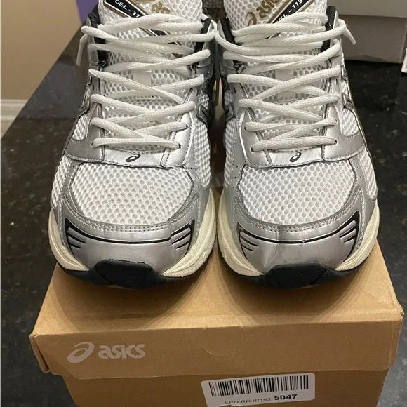 ASICS Silver and White Athletic Shoes with Breathable Mesh